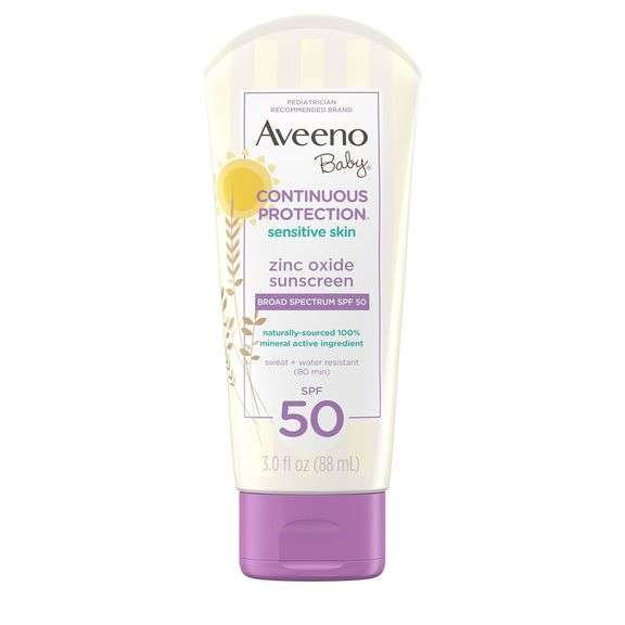Aveeno Baby Continuous Protection Zinc Oxide Mineral Sunscreen Lotion for Sensitive Skin, Broad Spec