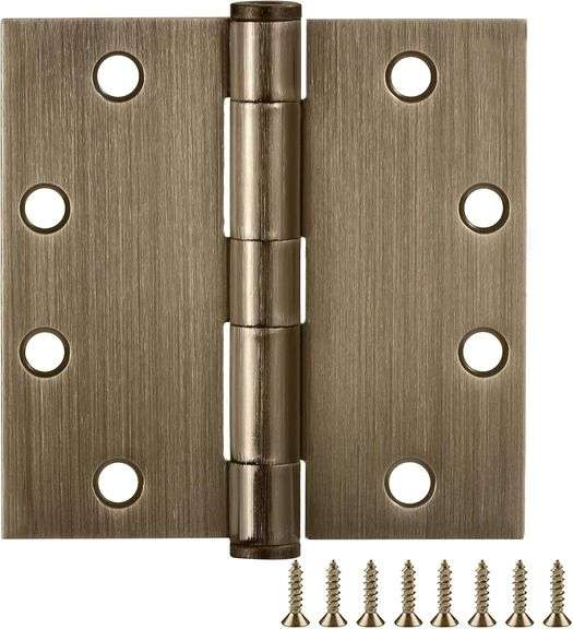 Door Hinges for Interior Doors, 9-Pack, 4.5-inch x 4.5-inch – Square Steel Door Hinge – Antique Bras