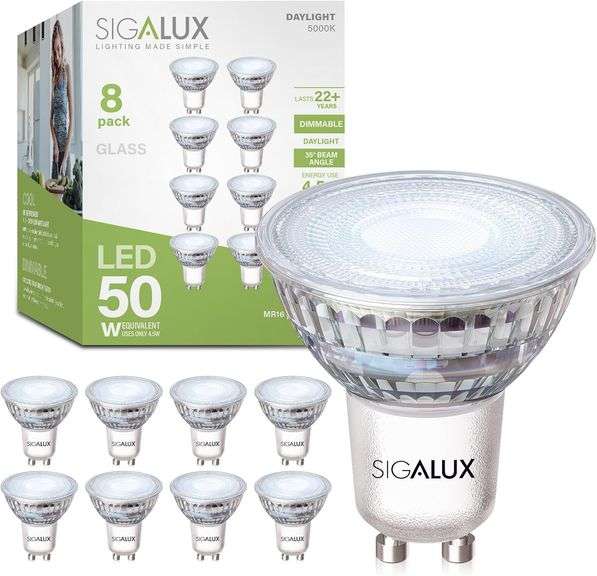 Sigalux GU10 LED Light Bulbs, Dimmable 5000K Daylight White Natural Light, 4.5W 450LM
