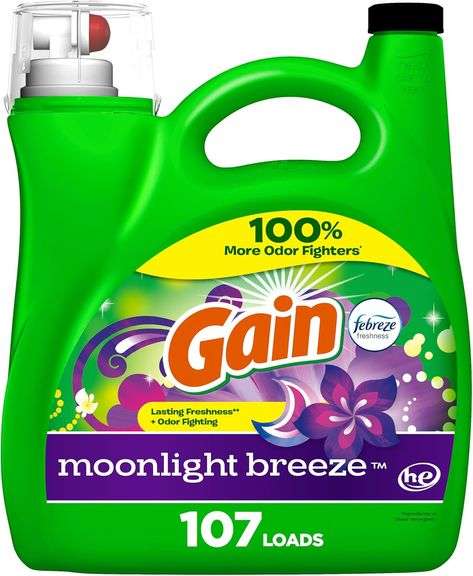 Gain + Aroma Boost Liquid Laundry Detergent, Moonlight Breeze Scent, 107 Loads, 154 fl oz, HE Compat