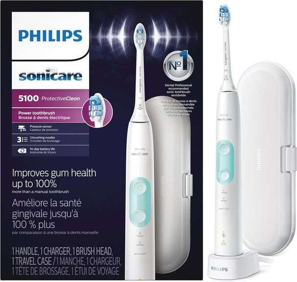 Philips Sonicare ProtectiveClean 5100 Rechargeable Electric Toothbrush, with Pressure Sensor, 3 Clea