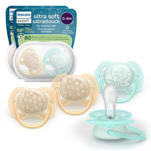 Philips Avent Ultra Soft Pacifiers - Orthodontic Design, for Babies 0-6 Months, Flexible Shield, Sil