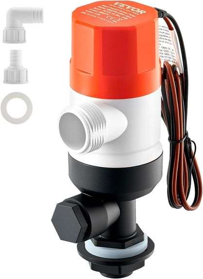 VEVOR Modern 12V 500 GPH Straight Livewell Aerator Pump with Dual Inlets, ABA Housing & Detachable M