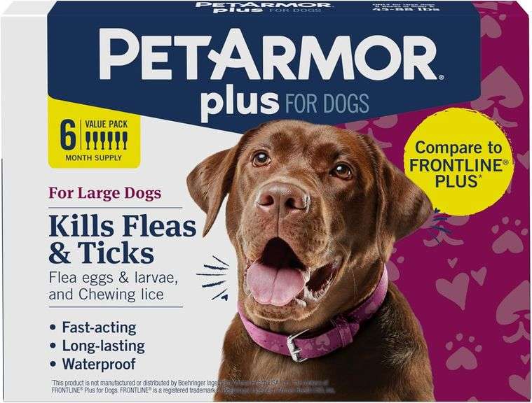 PetArmor Plus Flea and Tick Prevention for Dogs, Large Dog Flea and Tick Treatment, 6 Doses, Waterpr