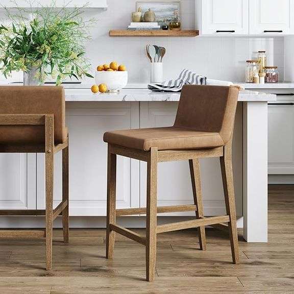 Set of 2 Nathan James Gracie Modern Counter Height Bar Stool with Back, Counter Stool Upholstered Ch