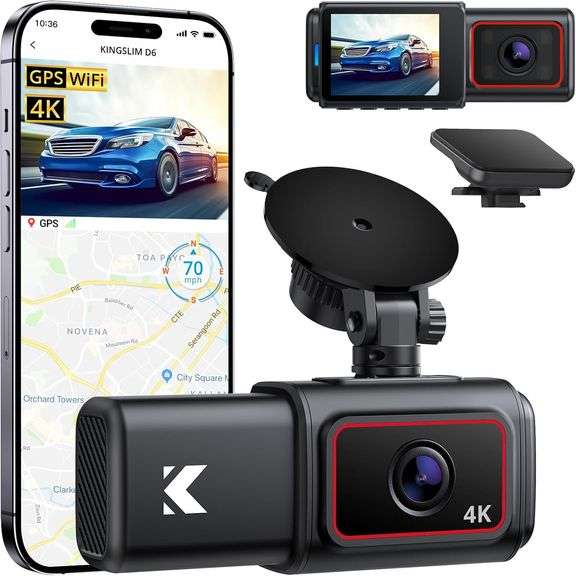 Kingslim D6-4K Dual Dash Cam - WiFi & GPS 4K Front and 1080P Inside Type-C Uber Car Camera with Supe