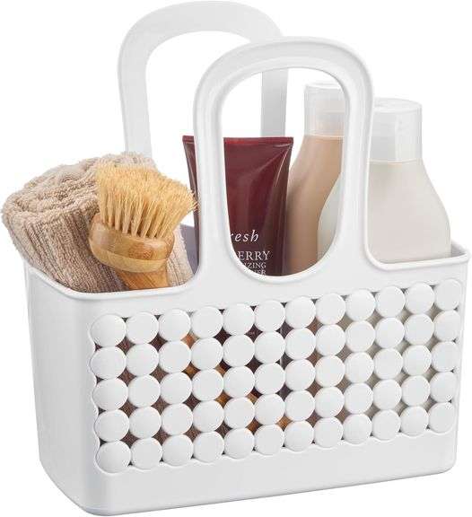 iDesign Portable Plastic Shower Tote Caddy with Handle for College Dorm or Bathroom - White - Made i