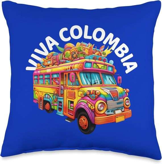 Cute Traditional Colombian Bus And Bright Colombia Throw Pillow