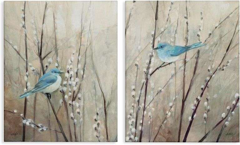 Stupell Industries Peaceful Perched Blue Birds Animal Nature Painting, Canvas, 16 x 20
