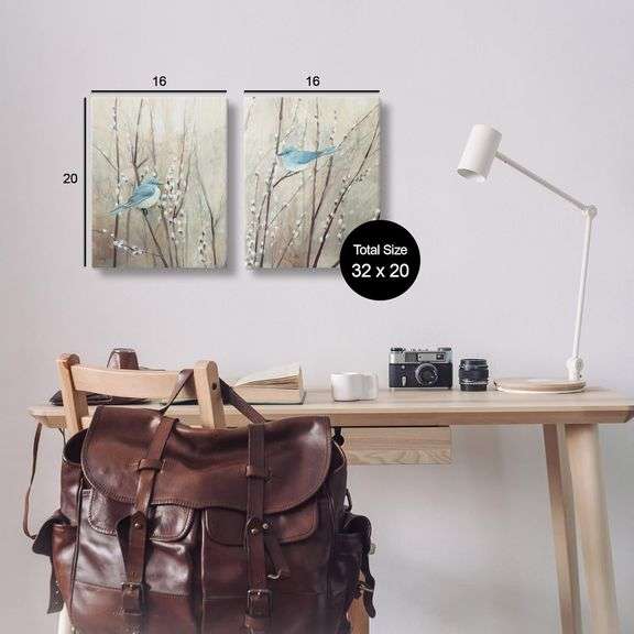 Stupell Industries Peaceful Perched Blue Birds Animal Nature Painting, Canvas, 16 x 20