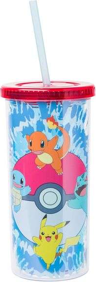 Silver Buffalo Pokemon Started Tie Dye Plastic Tall Cold Cup With Lid And Straw, 20 Ounces