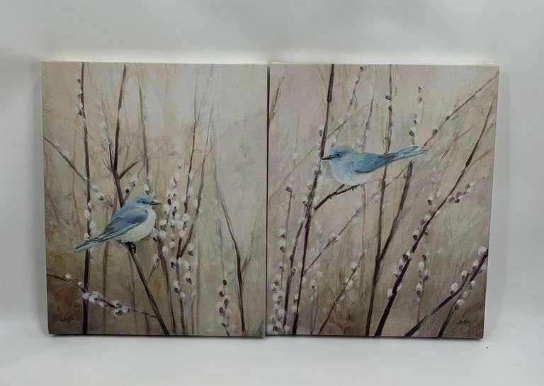 Stupell Industries Peaceful Perched Blue Birds Animal Nature Painting, Canvas, 16 x 20