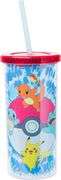 Silver Buffalo Pokemon Started Tie Dye Plastic Tall Cold Cup With Lid And Straw, 20 Ounces