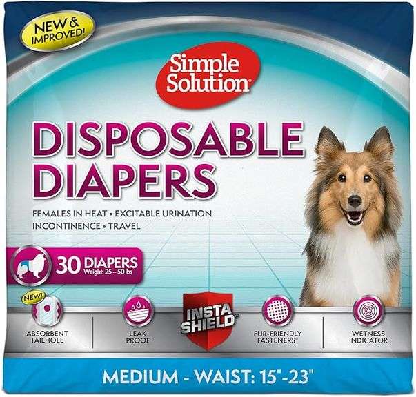 Simple Solution Disposable Dog Diapers 15-23 Inch Waist, 30 Count