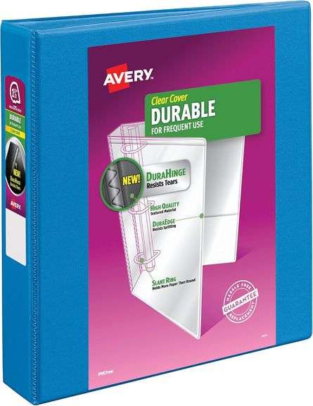 Avery Durable View 3 Ring Binder, 1-1/2 Inch Slant Rings, 1 Pool Blue Binder
