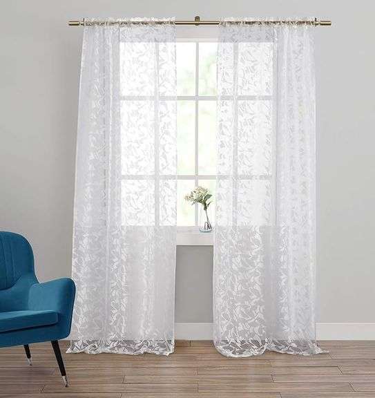 Refinery29 | Hayden Collection | Sheer Leaf Design Curtain Panel Set 38 in x 84 in, White (2 panels)
