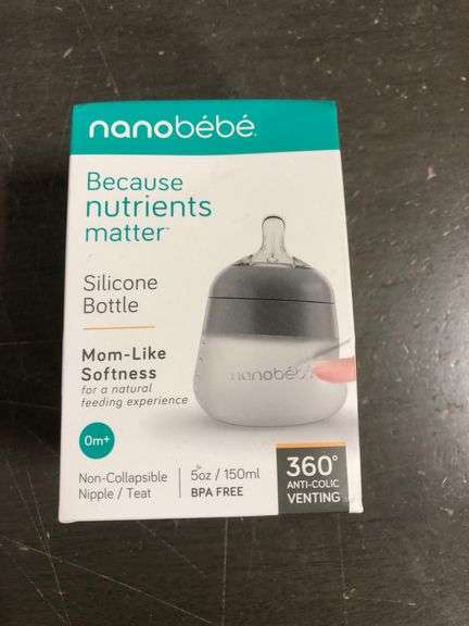 nanobebe Flexy Silicone Baby Bottle Anti-Colic Nipple, Soft Silicone Body, Stable Base - 9oz