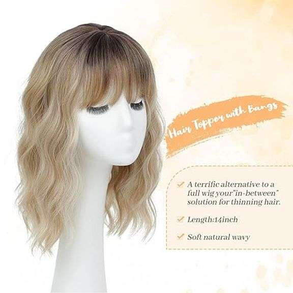 MARJORIE Wavy Hair Toppers for Women 14inch Light Blonde with Dark Root