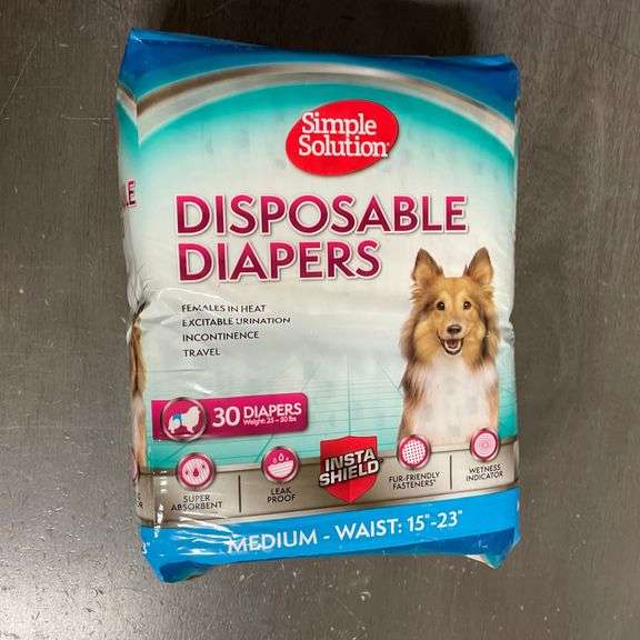 Simple Solution Disposable Dog Diapers 15-23 Inch Waist, 30 Count