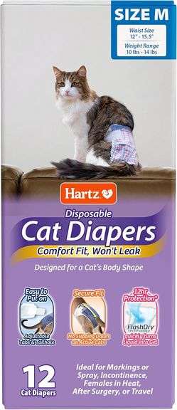 Hartz Comfitables Cat Diapers, Size M 12 Count, Comfortable & Secure Fit, Easy to Put On