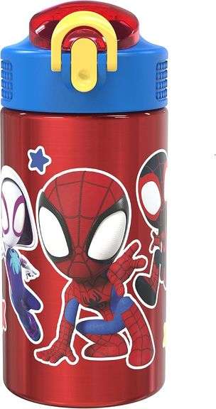 Zak Designs Marvel Spider-Man 18/8 Single Wall Stainless Steel Kids Water Bottle 15.5 oz
