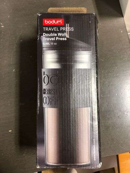 Bodum 15oz Double Wall Travel Press French Press Mug, Vacuum Seal, BPA-Free Plastic, Black w/Silicon