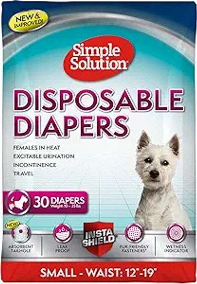 Simple Solution Disposable Dog Diapers for Female Dogs 12–19-Inch Waist, 30 Count