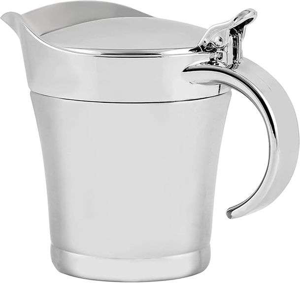 OVENTE Stainless Steel Gravy Boat with Hinged Lid, 14Oz Insulated Sauce Jug for Serving Cream, Salad