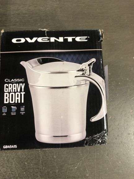 OVENTE Stainless Steel Gravy Boat with Hinged Lid, 14Oz Insulated Sauce Jug for Serving Cream, Salad