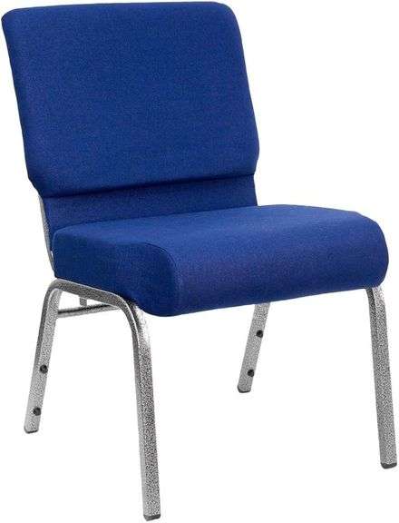 Set of 2 Flash Furniture HERCULES Series 21''W Stacking Church Chair in Navy Blue Fabric - Silver Ve
