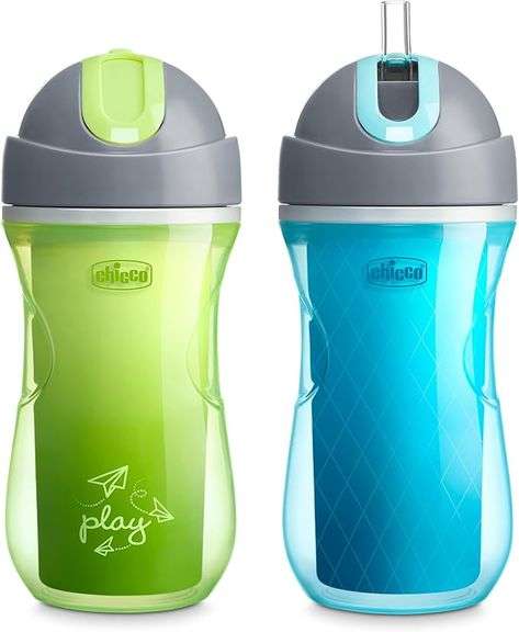 Chicco Double Wall Insulated Flip-Top Sippy Cup with Silicone Straw and Spill-Free Lid 9oz.