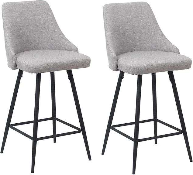 BTEXPERT Set of 2 Pack, Premium upholstered Dining 25" Seat Height High Back Bar Stool Chairs, Gray 