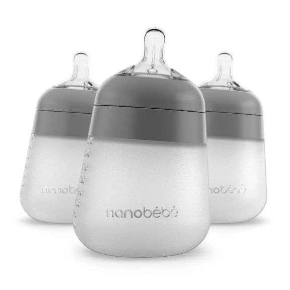nanobebe Flexy Silicone Baby Bottle Anti-Colic Nipple, Soft Silicone Body, Stable Base - 5oz