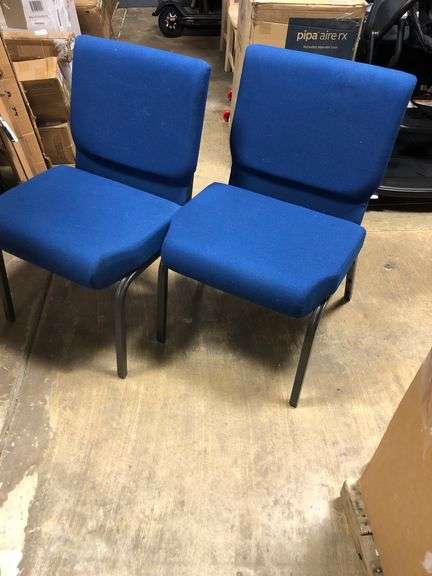 Set of 2 Flash Furniture HERCULES Series 21''W Stacking Church Chair in Navy Blue Fabric - Silver Ve