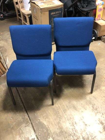 Set of 2 Flash Furniture HERCULES Series 21''W Stacking Church Chair in Navy Blue Fabric - Silver Ve