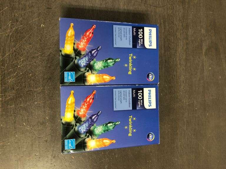Pack of 2 PHILIPS 100 LED Multicolor Twinkling Faceted Mini Christmas Lights on Green Wire - UL List