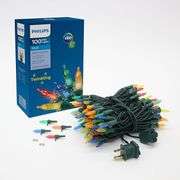 Pack of 2 PHILIPS 100 LED Multicolor Twinkling Faceted Mini Christmas Lights on Green Wire - UL List