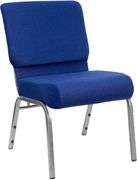 Set of 2 Flash Furniture HERCULES Series 21''W Stacking Church Chair in Navy Blue Fabric - Silver Ve