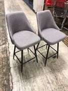 BTEXPERT Set of 2 Pack, Premium upholstered Dining 25" Seat Height High Back Bar Stool Chairs, Gray 