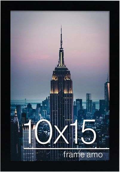 Frame Amo 10x15 Black Modern Picture or Poster Frame, 1 inch Wide Border, Smooth Wrap Finish, Acryli