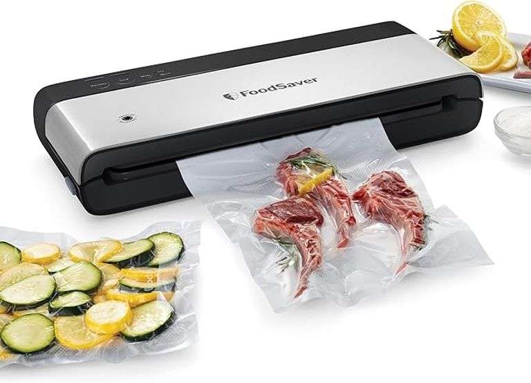 FoodSaver PowerVac Compact Vacuum Sealing Machine Stainless Steel & Black Vertical Storage VS0150