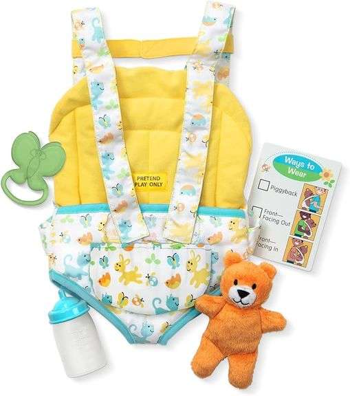 Melissa & Doug Mine to Love Carrier Play Set for Baby Dolls with Toy Bear, Bottle, Rattle, Activity 