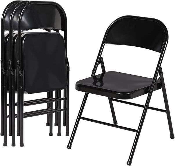VECELO Metal Folding Chairs 4 Pack, Double Hinged Steel Frame Easy Foldable