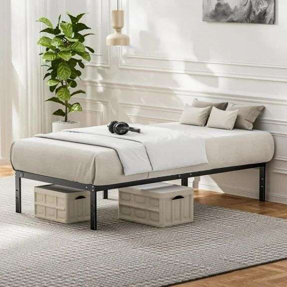 Twin Size 1 Metal Platform Bed Frame with Steel Slat Support, No Box Spring Required