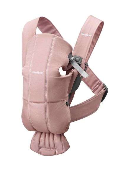 BabyBjörn Baby Carrier Mini, Dusty Pink, Woven Newborn Carrier (7-25 lbs)
