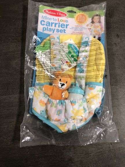 Melissa & Doug Mine to Love Carrier Play Set for Baby Dolls with Toy Bear, Bottle, Rattle, Activity 
