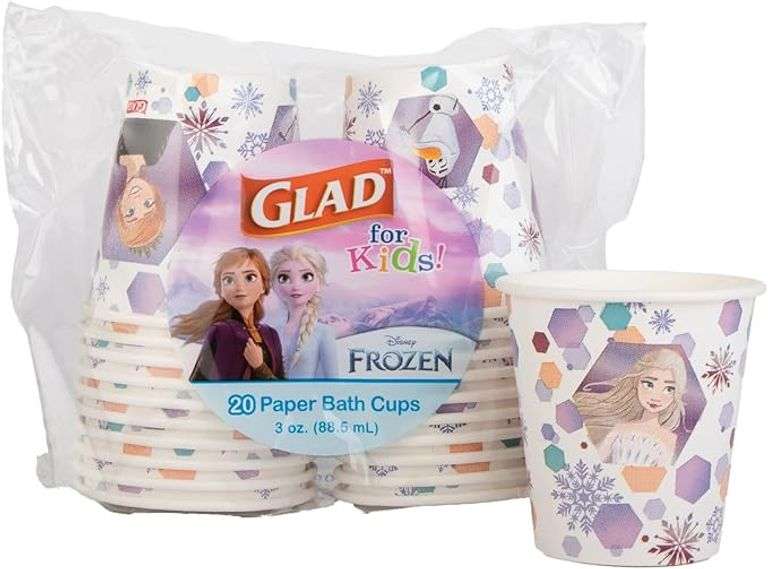 Glad for Kids Disney Frozen 3oz Mini Paper Bathroom Cups, Disney Anna and Elsa Design, 20 Count