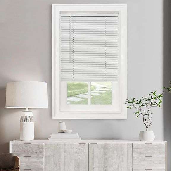 Cordless Light Filtering Mini Blind - 52 Inch Width, 64 Inch Length, 1" Slat Size - Pearl White