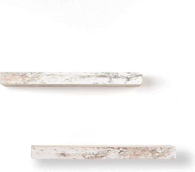 Jewderm Wood Floating Shelves For Kitchen, Bedroom, Living Room - Set of 2 - White Wash