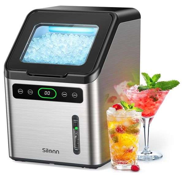 Silonn Nugget Ice Maker - Timer Ice Machine with Self-Cleaning, 44lbs per Day Pebble Ice Maker with 